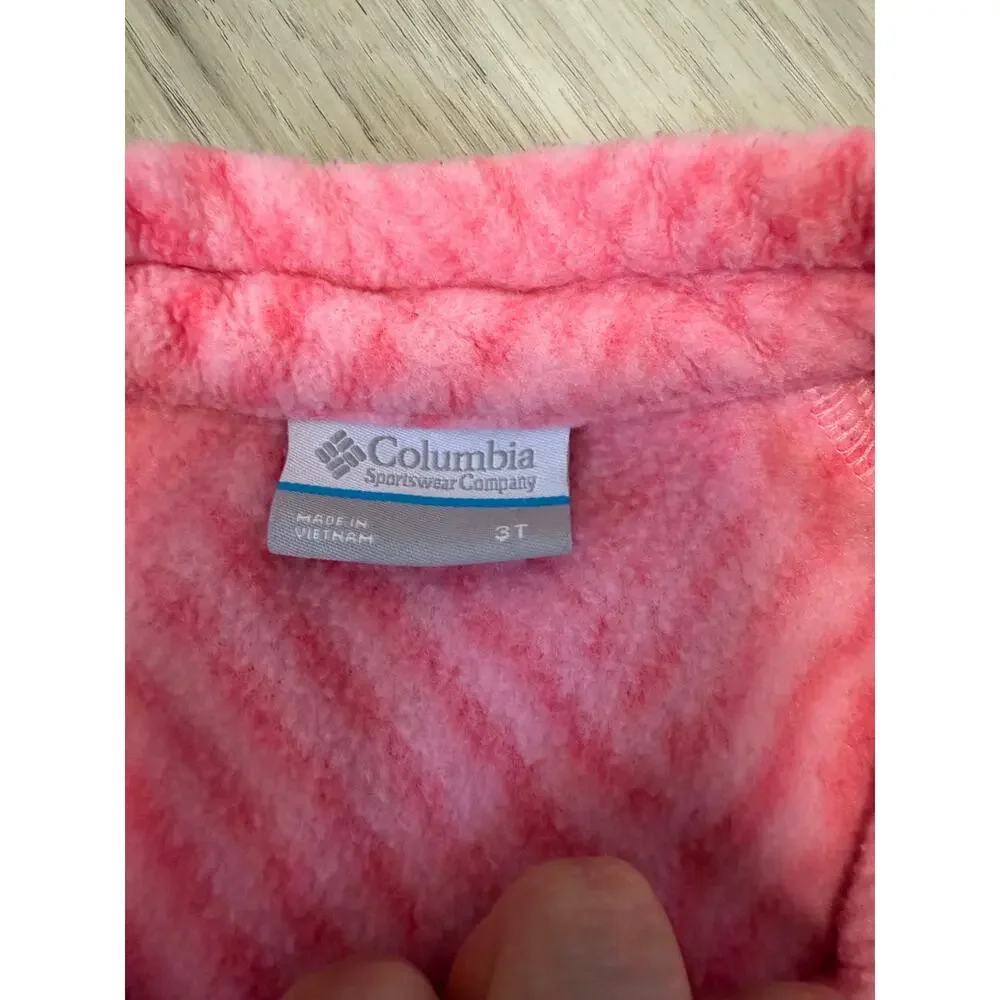 Girl's Size 3T Columbia Pink Patterned Fleece Full Zip Up Jacket